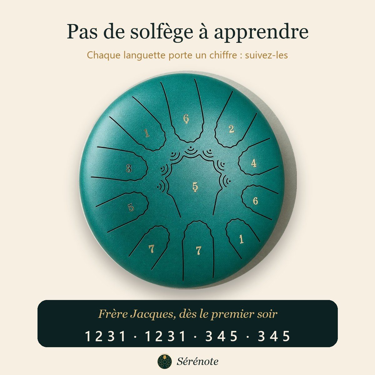 Pas de solfège : un chiffre sur chaque languette, Frère Jacques se joue 1 2 3 1